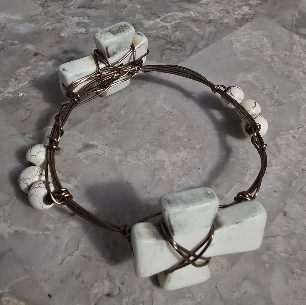 Magnesite Crosses on Copper Wire Bracelet